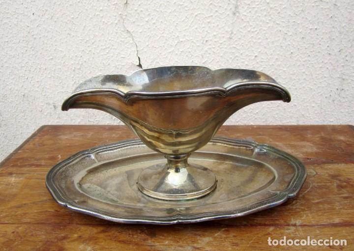 Antig&uuml;edades: Salsera de aplaca plateada con contrastes - Foto 1