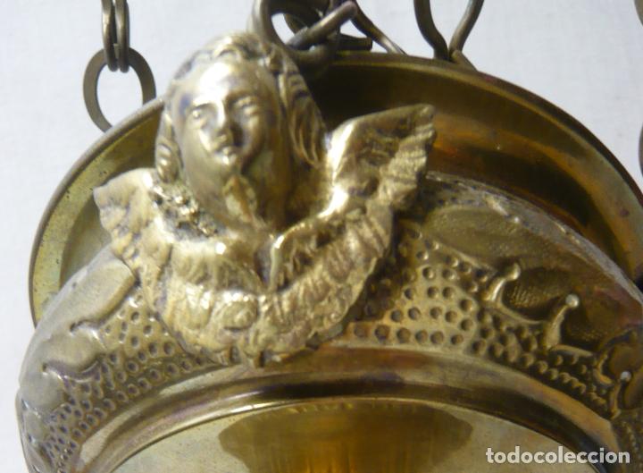 Antiquit&eacute;s: 62 cm - BELLA L&Aacute;MPARA VOTIVA BRONCE LATON - ANGELES