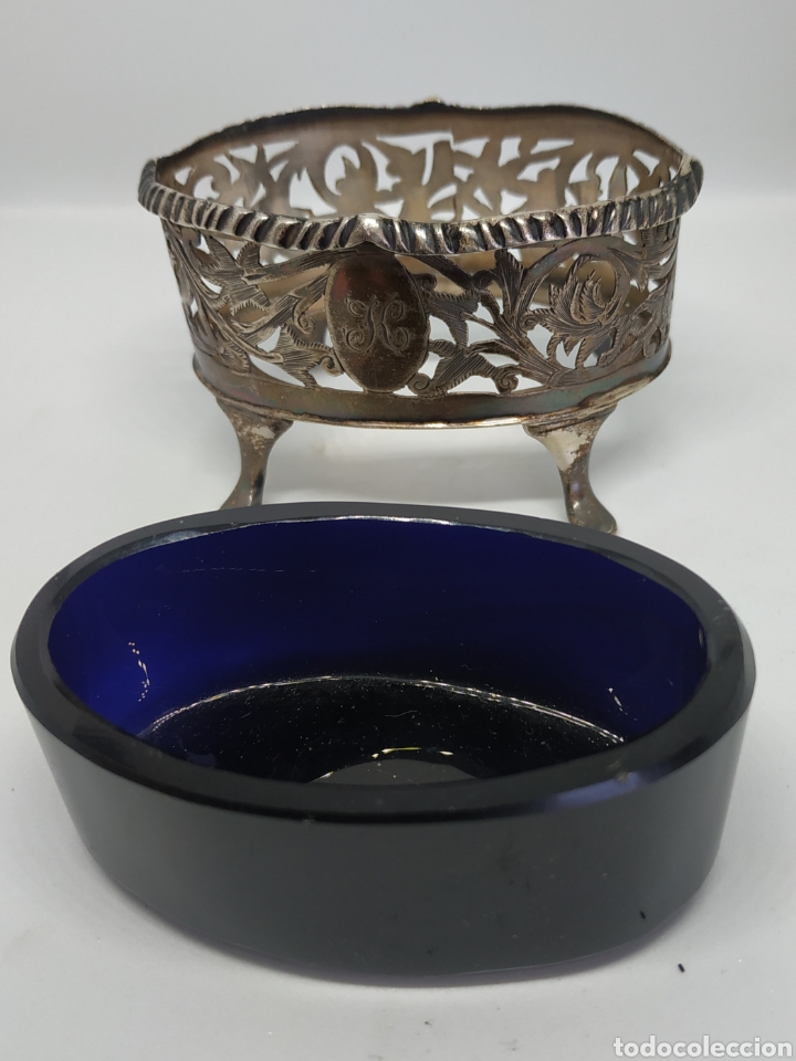 Antig&uuml;edades: Mermeladera en plata y cristal azul - Foto 6