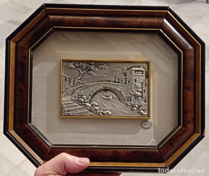 Antiquit&eacute;s: Placa Troquelada Plata 925 ml. Firmada Castelloni. ACCA. Paisaje Italiano. Certificado. 25 x 21 cm.