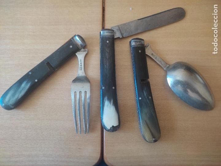 Oggetti Antichi: NAVAJA CUBIERTOS VIAJA INGLES ANTIGUOS W H & S B P CACHAS ASTA LEER ESTADO PUNZONES