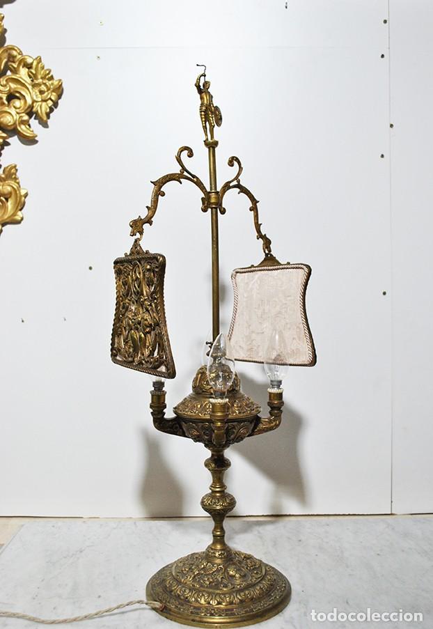 Antig&uuml;edades: L&Aacute;MPARA DE MESA DE ACEITE ELECTRIFICADA - Foto 2