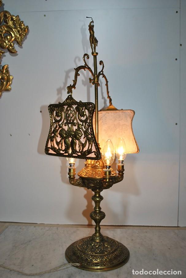 Antig&uuml;edades: L&Aacute;MPARA DE MESA DE ACEITE ELECTRIFICADA - Foto 16