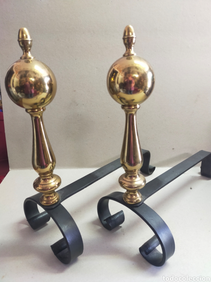 morillos y salvachispas chimenea bronce - Compra venta en todocoleccion