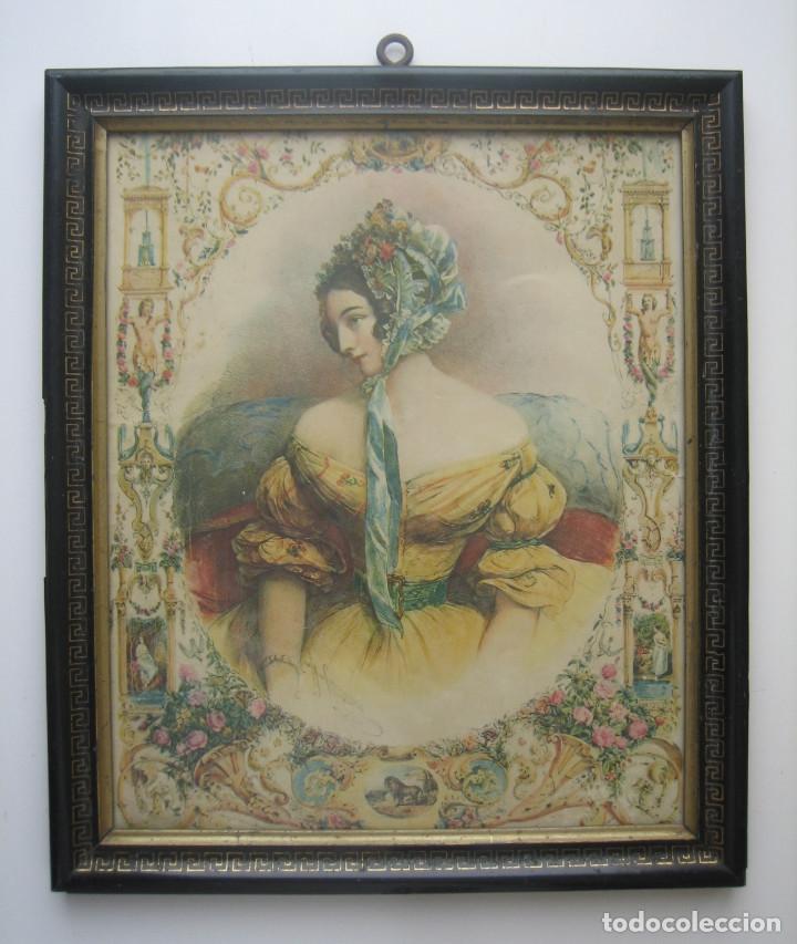 Antiques: ESTAMPA FEMENINA CON SU MARCO ORIGINAL. SIGLO XIX.