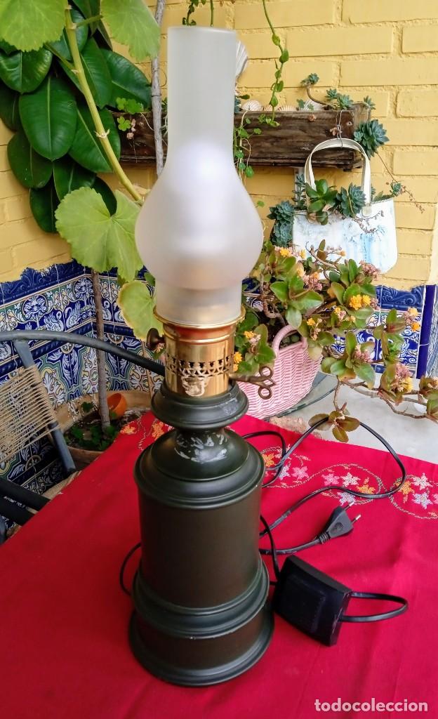 Antig&uuml;edades: L&aacute;mpara Quinqu&eacute; antiguo con tulipa - Foto 3