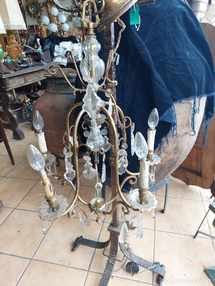Antig&uuml;edades: L&aacute;mpara Ma Luisa de bronce y cristales - Foto 2