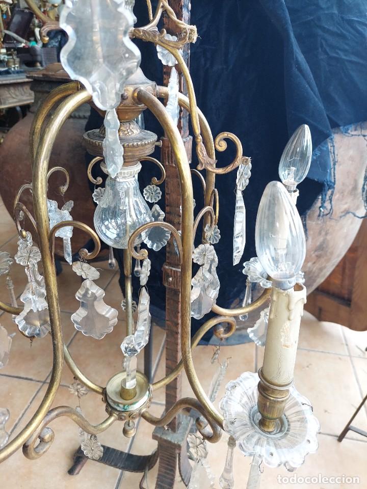 Antig&uuml;edades: L&aacute;mpara Ma Luisa de bronce y cristales - Foto 3