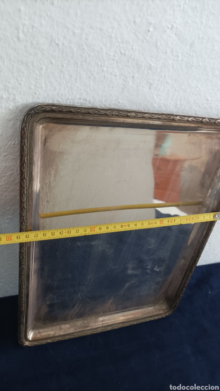 Antig&uuml;edades: Bandeja Antigua de alpaca con plata - Foto 2
