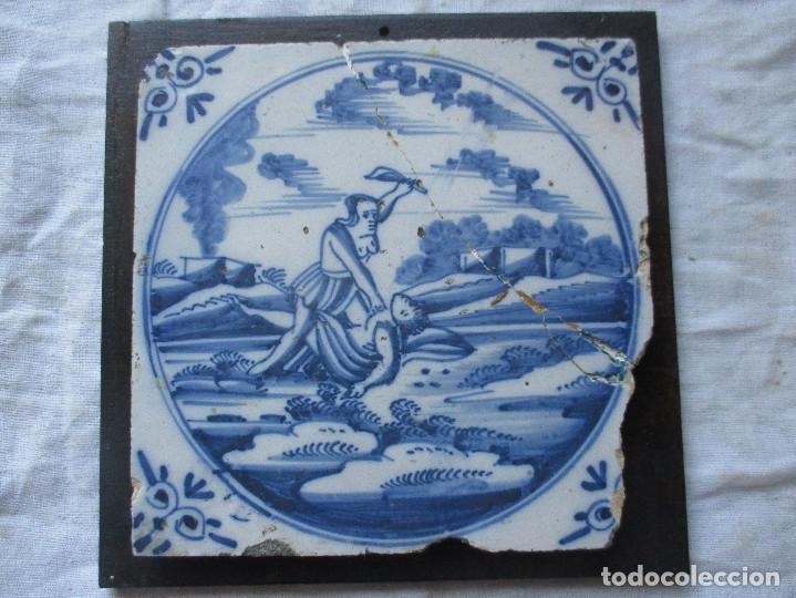 Antig&uuml;edades: Azulejo Delft Cain matando a Abel - Foto 1