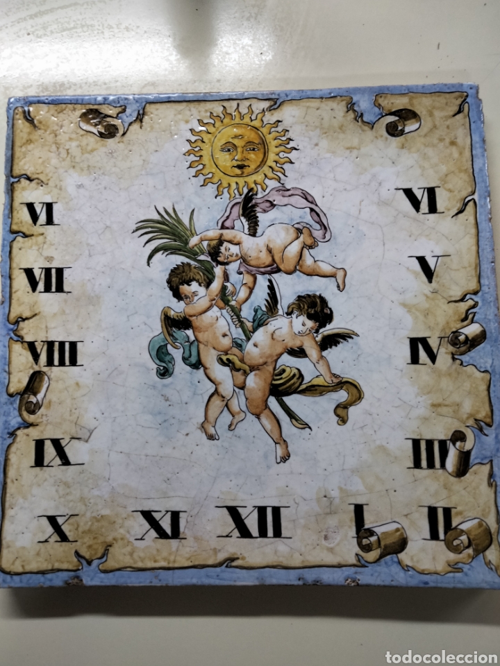 Antig&uuml;edades: PRECIOSO GRAN AZULEJO RELOJ DE SOL - Foto 1