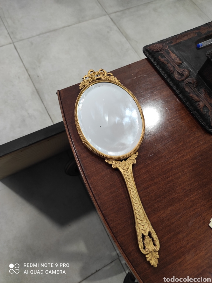 Antig&uuml;edades: Espejo de bronce con dama pintada y firmada - Foto 2