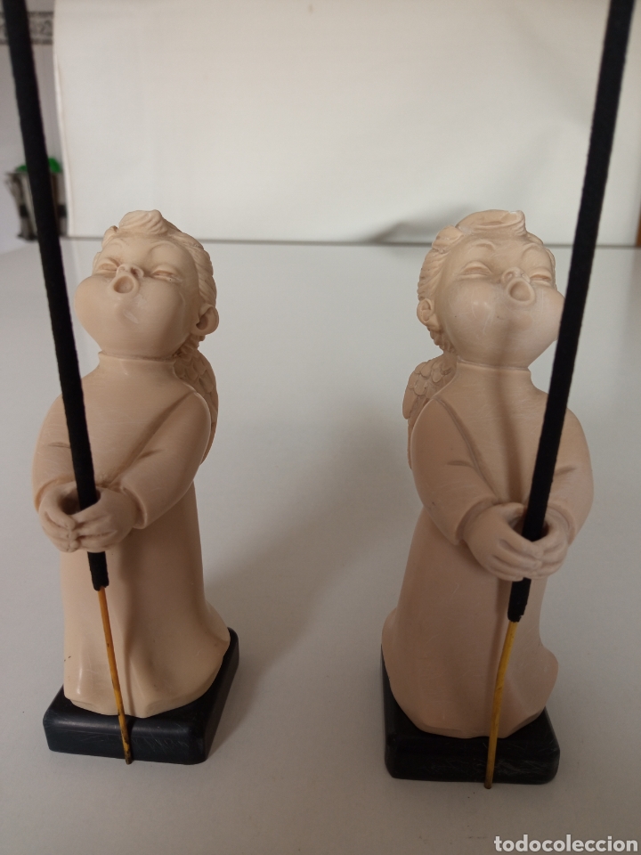 Antiquit&eacute;s: Figuras de &aacute;ngeles porta incienso en piedra.
