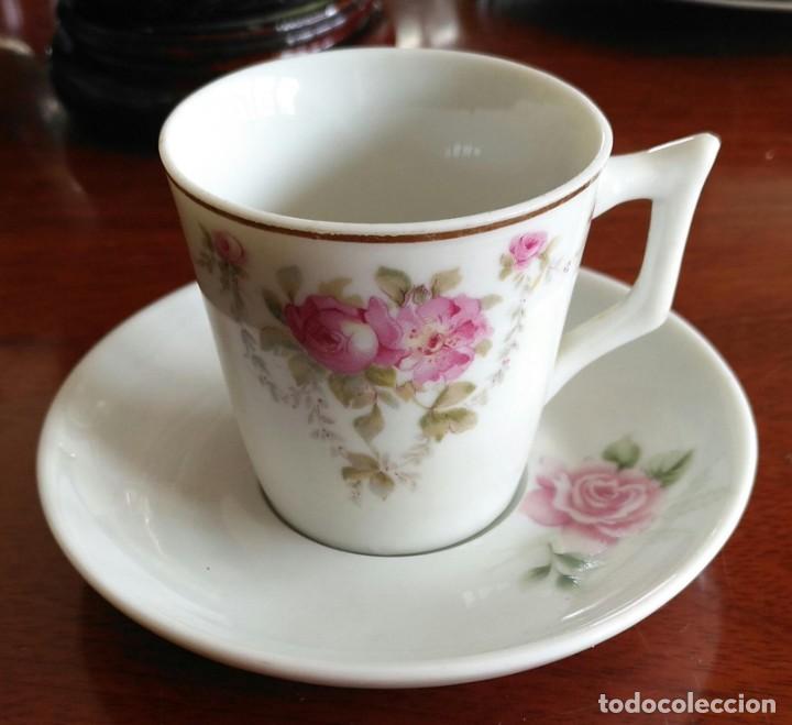 Antig&uuml;edades: 3 - Conjunto tacita y plato porcelana Pozzani con flores - Made in Brasil - Plato10cm Taza 7cm x 5cm