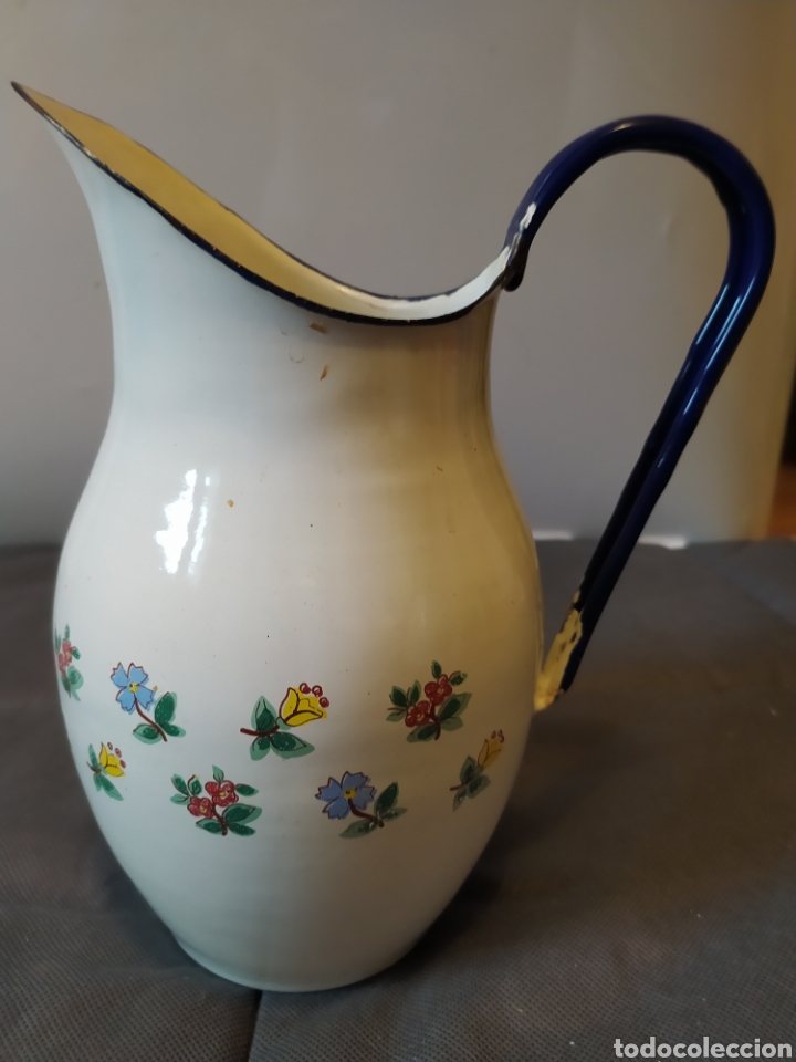 Antig&uuml;edades: Jarra hierro esmaltada decorada con flores - Foto 5