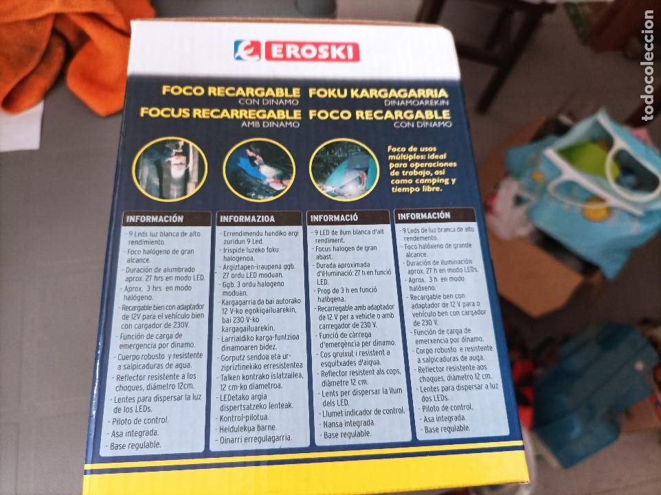Antig&uuml;edades: linterna eroski, 9 leds, halogena, recargable - Foto 3