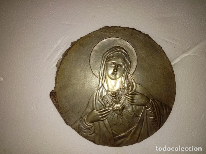 Antig&uuml;edades: Inmaculado coraz&oacute;n de Mar&iacute;a. Placa de metal - Foto 1