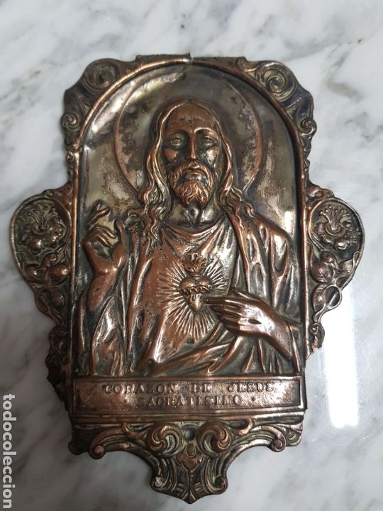 Antig&uuml;edades: Placa de Corazon de Jes&uacute;s para la puerta - Foto 1