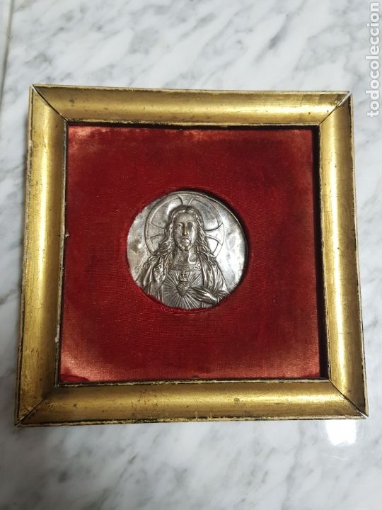 Antig&uuml;edades: Cuadro de Sagrado coraz&oacute;n de Jes&uacute;s de plata - Foto 1