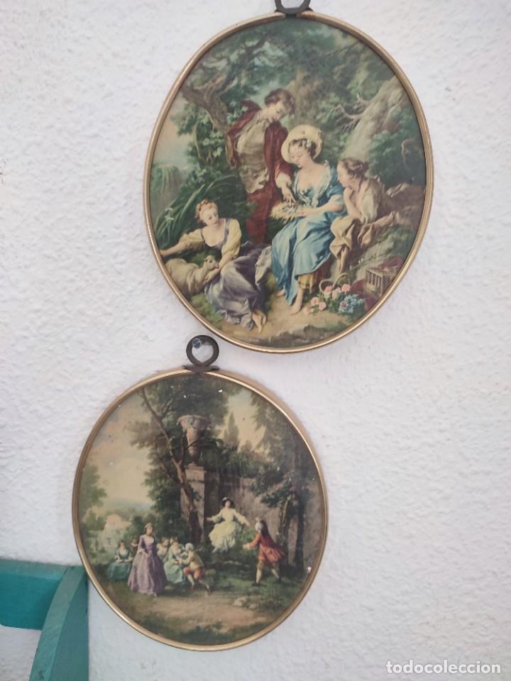 Oggetti Antichi: 2 cuadros ovalados vintage antiguos