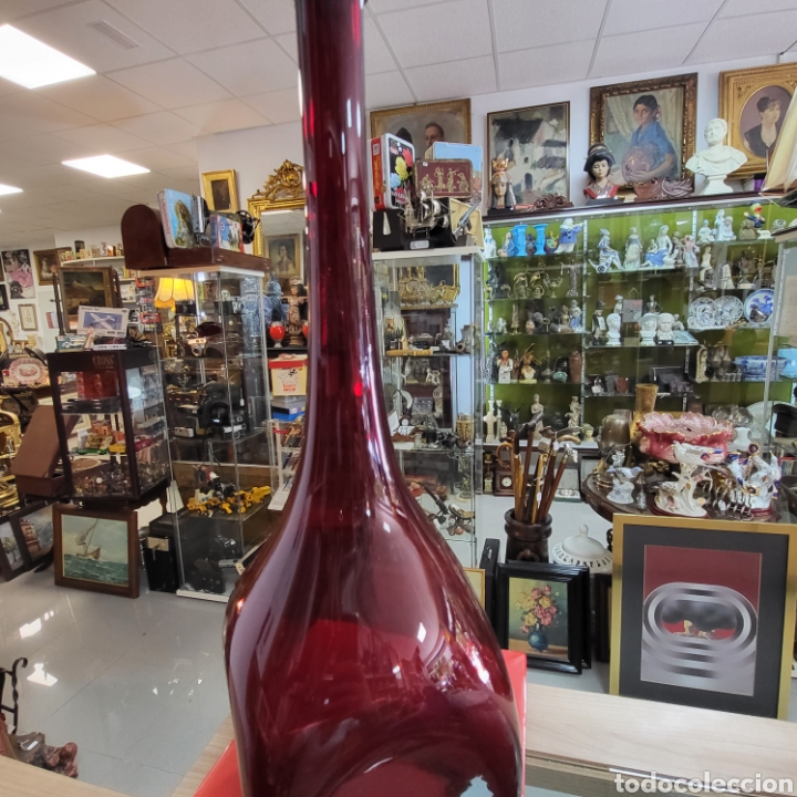 Antig&uuml;edades: JARRON,BOTELLA CRISTAL MURANO COLOR ROJO. - Foto 6