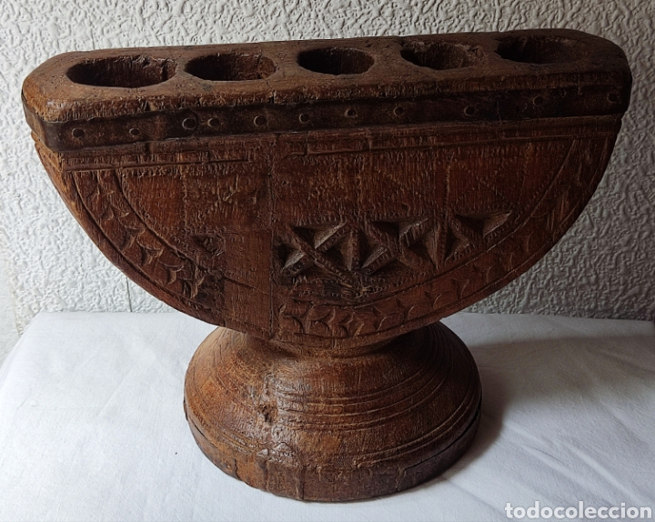Antig&uuml;edades: ARTE PASTORIL CANDELABRO MADERA TALLADA DECORACI&Oacute;N R&Uacute;STICA - Foto 21