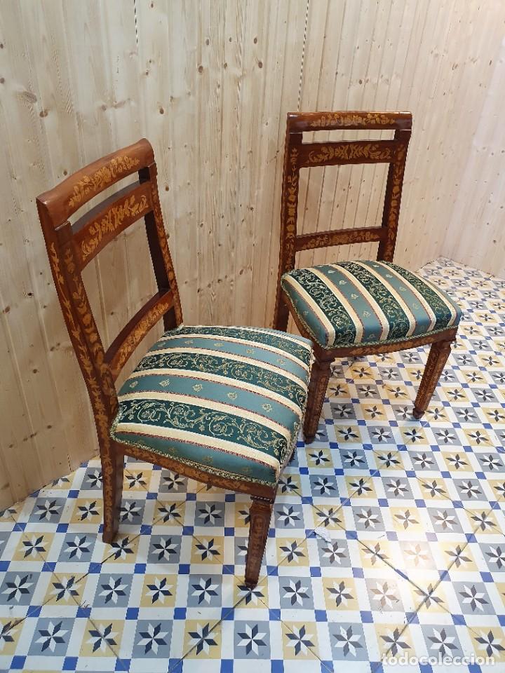 Antig&uuml;edades: CONJUNTO MESA Y DOS SILLAS MARQUETERIA - Foto 11