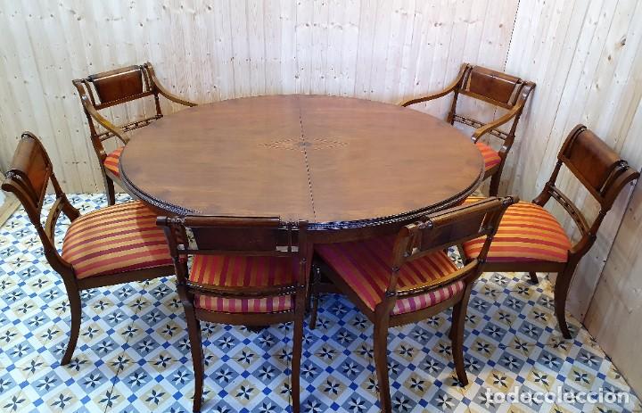 Antig&uuml;edades: CONJUNTO DE MESA EXTENSIBLE Y SILLERIA MADERA DE TEKA - Foto 1