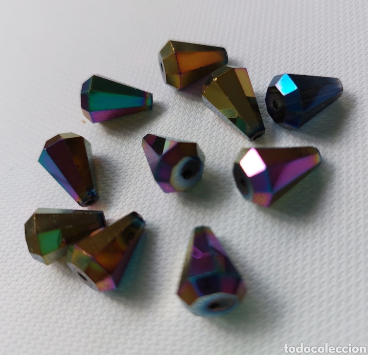 Antiques: NUEVO 10 piezas cristal facetado para bisuter&iacute;a cono metalizado dorado multicolor 1,2 * 0,8 cm