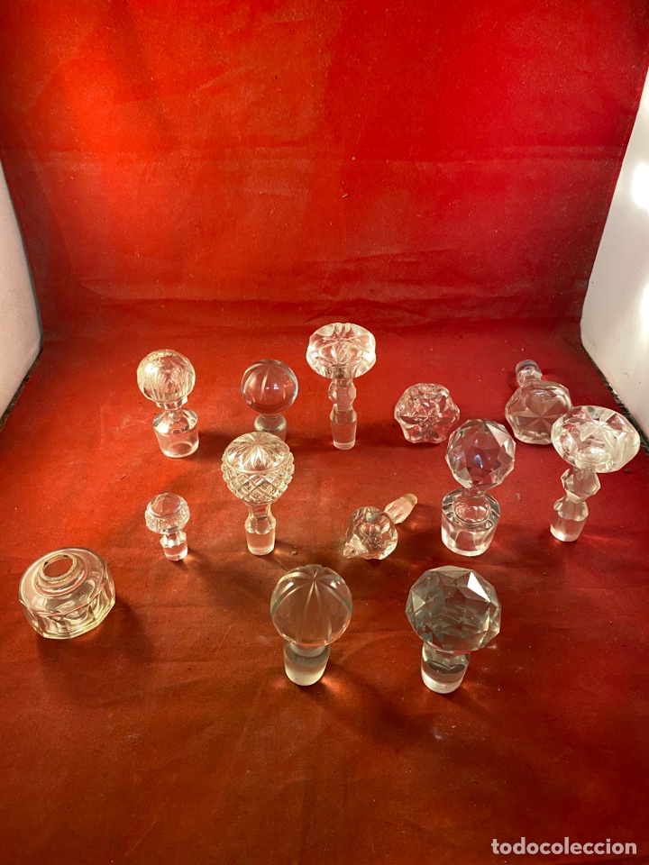Antiquit&eacute;s: Antiguo lote de 13 tapones de Cristal para botellas