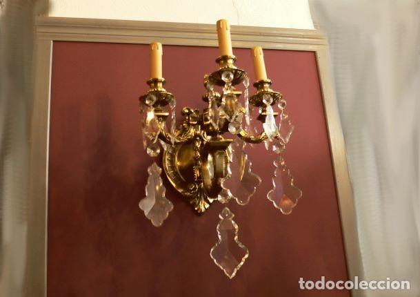 Antig&uuml;edades: GRAN APLIQUE TRIPLE DE BRONCE Y CRISTAL - Foto 1