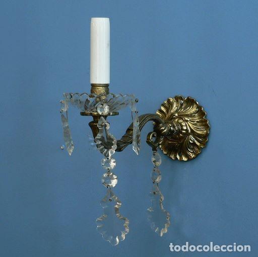Antig&uuml;edades: APLIQUE DE PARED BRONCE Y CRISTAL - Foto 2