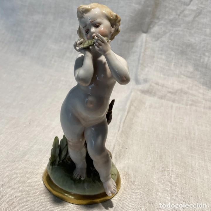 Antig&uuml;edades: Querub&iacute;n flauta porcelana CAPODIMONTE - Foto 3