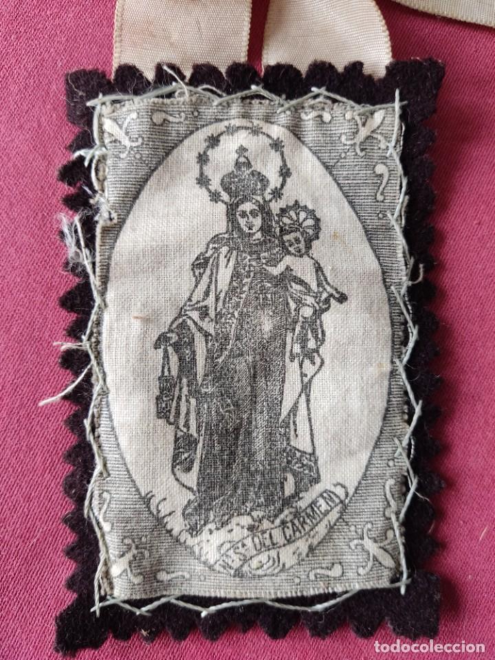 Antig&uuml;edades: ANTIGUO ESCAPULARIO DE PROCESI&Oacute;N DE LA VIRGEN DEL CARMEN - Foto 2