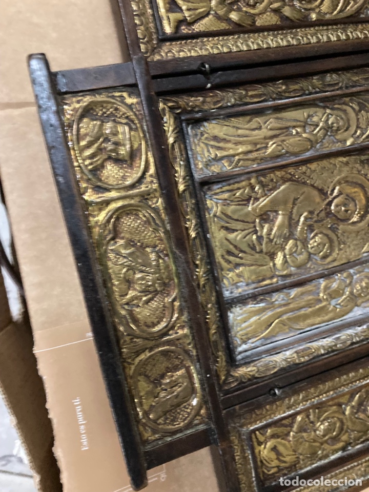 Antig&uuml;edades: Icono antiguo tr&iacute;ptico madera y bronce - Foto 5