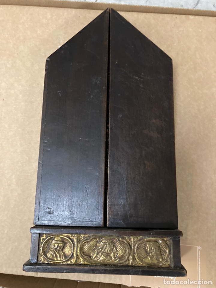 Antig&uuml;edades: Icono antiguo tr&iacute;ptico madera y bronce - Foto 6