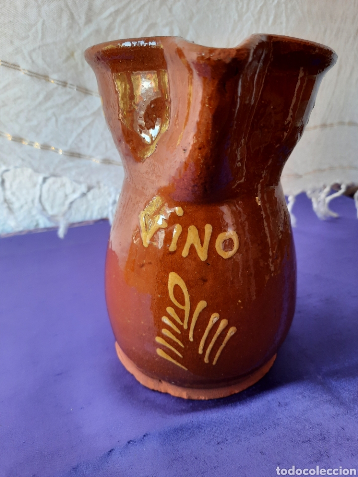Antiquit&eacute;s: Antigua jarra barro castellano esmaltado vino