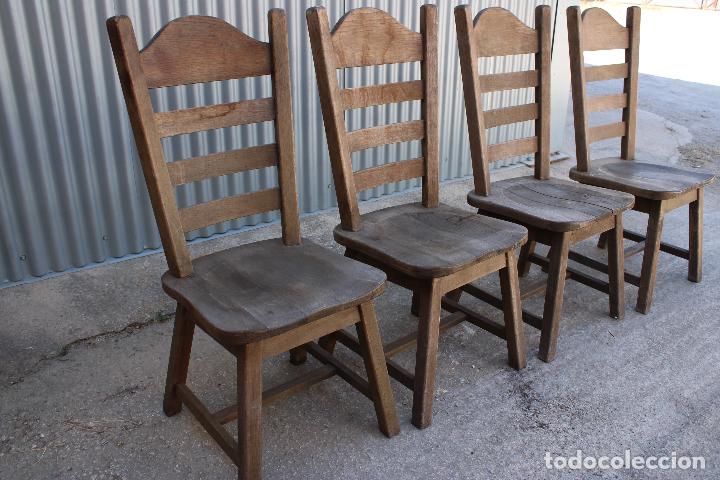 Antig&uuml;edades: 4 sillas rusticas de madera maciza - Foto 5