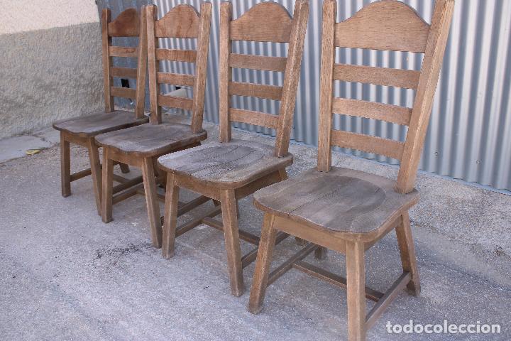 Antig&uuml;edades: 4 sillas rusticas de madera maciza - Foto 7