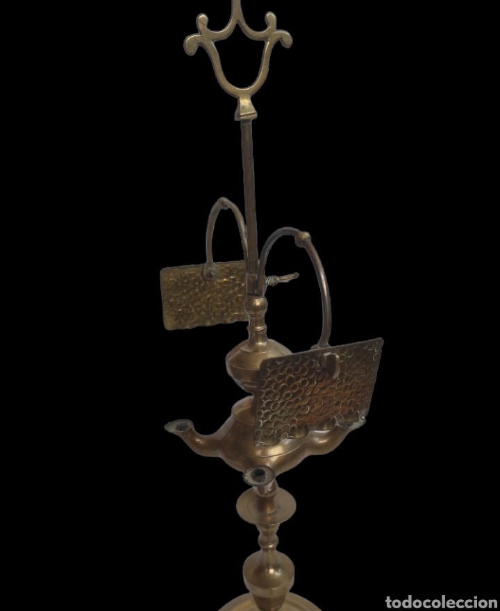Antig&uuml;edades: Antigua lampara de aceite de bronce 56cm - Foto 5