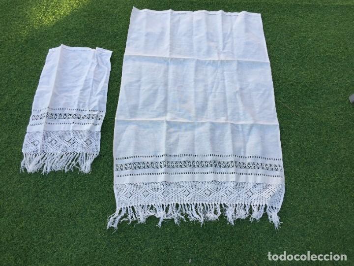 Oggetti Antichi: DOS TOALLAS DE LINO Y CROCHET HECHO A MANO UNA GRANDE Y UNA PEQUE&Ntilde;A NUEVO