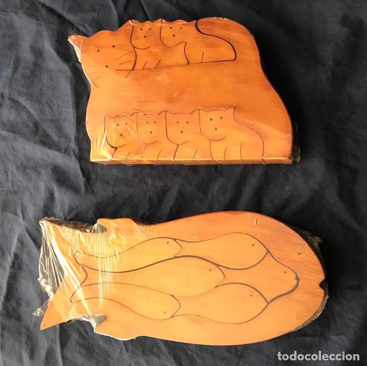 Antiquit&auml;ten: GRUPO GATOS Y PECES. 2 PUZZLES 3D MADERA NATURAL. A ESTRENAR