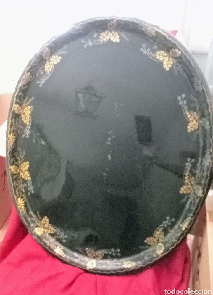 Antig&uuml;edades: Bandeja de metal pintada a mano - Foto 5