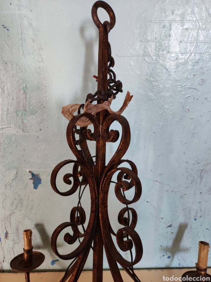 Antig&uuml;edades: Lampara hierro decorada oro - Foto 2