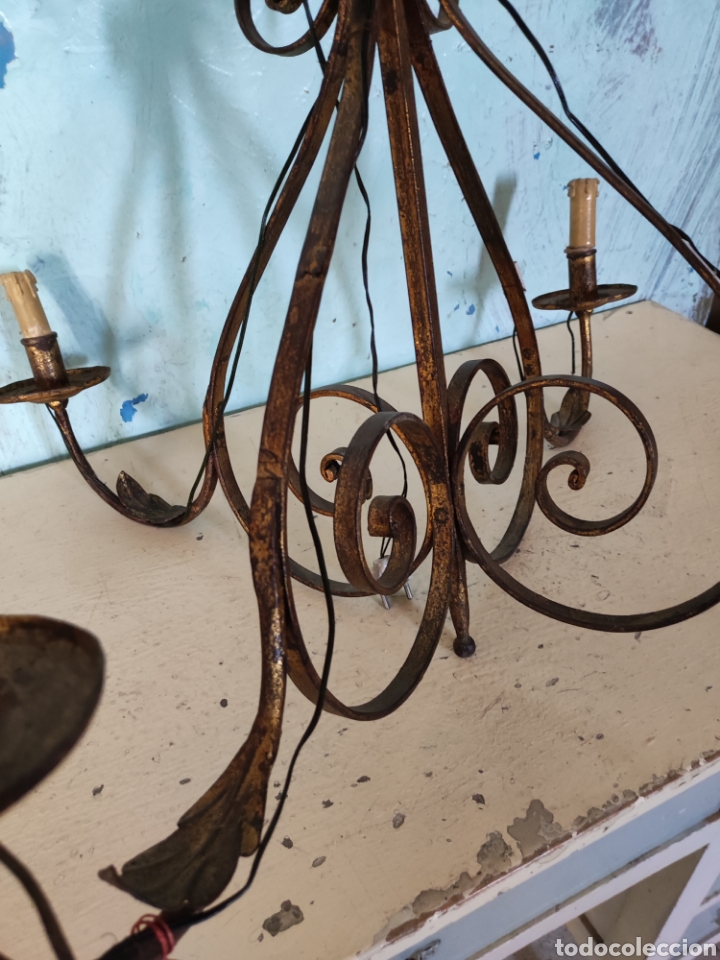 Antig&uuml;edades: Lampara hierro decorada oro - Foto 4