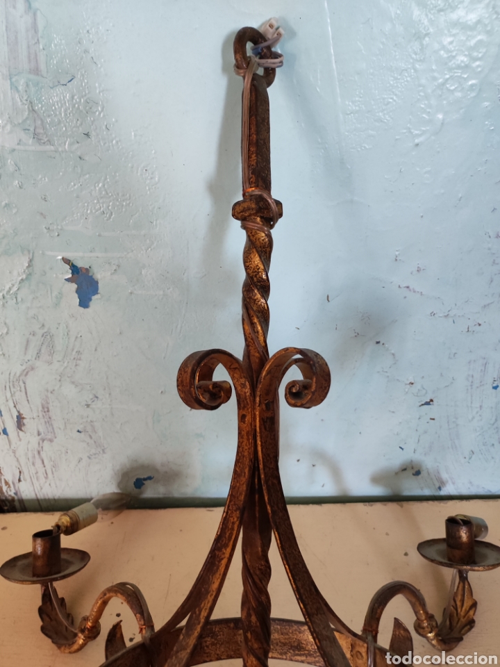 Antig&uuml;edades: Lampara de hierro decorada oro - Foto 3