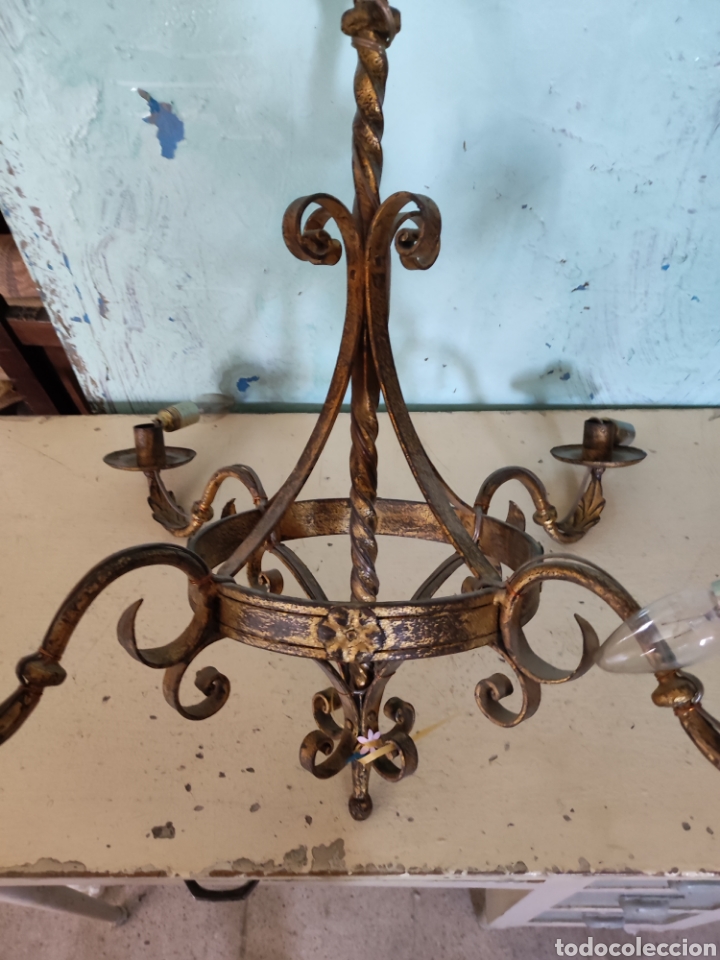 Antig&uuml;edades: Lampara de hierro decorada oro - Foto 5