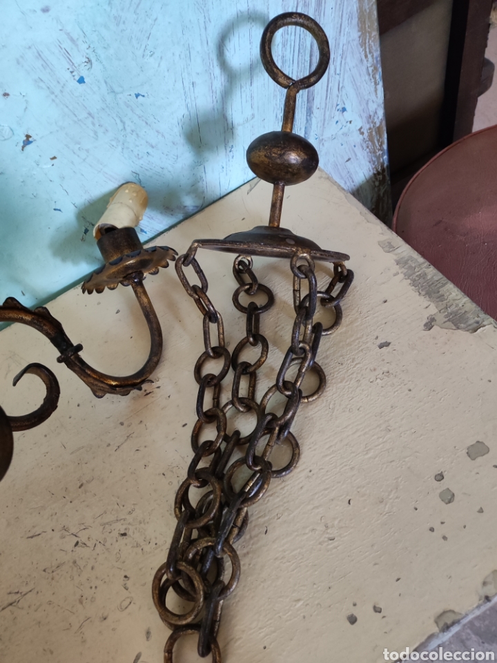 Antig&uuml;edades: Lampara forja decorada oro - Foto 2