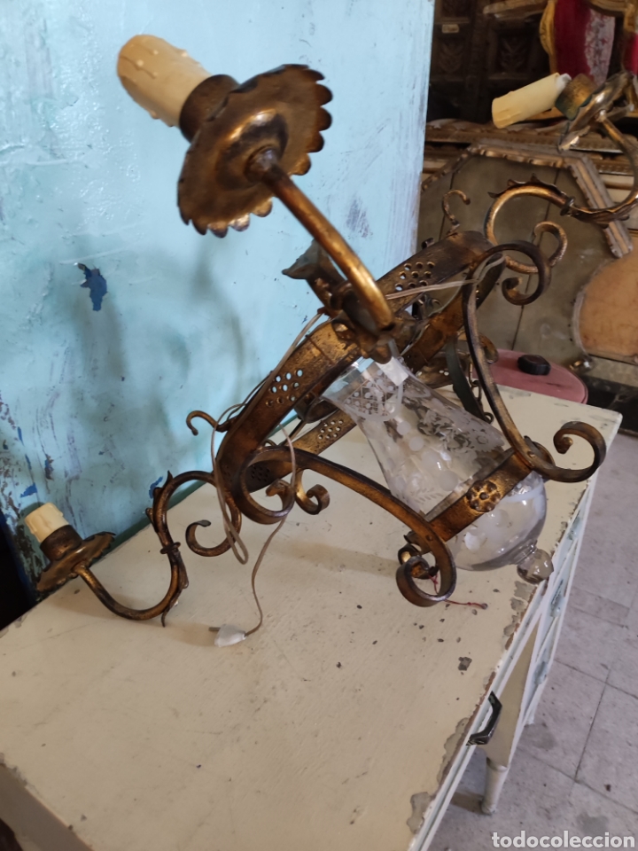 Antig&uuml;edades: Lampara forja decorada oro - Foto 5