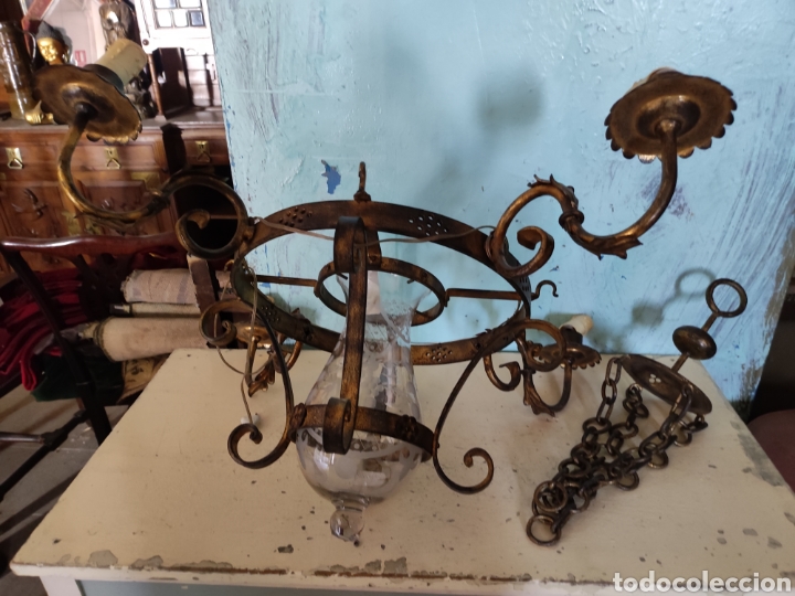 Antig&uuml;edades: Lampara forja decorada oro - Foto 1